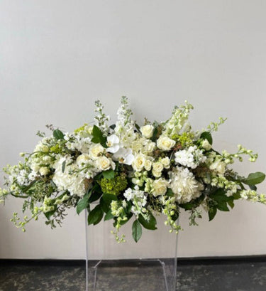 Custom Funeral Casket Spray for Delivery of Funeral Flowers in Melbourne - White & Green