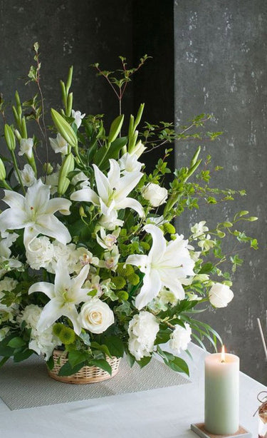 Funeral Flowers Memorial Floral Set at Florist Corner for Melbourne Delivery - Wicker Basket