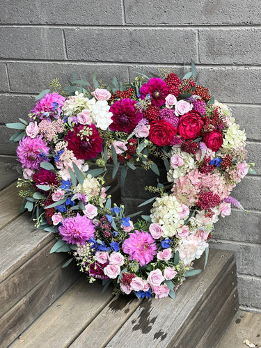 Floral Heart Funeral Wreath Crafted by Mt Waverley Florist for Funeral Flowers Delivery - Vibrant